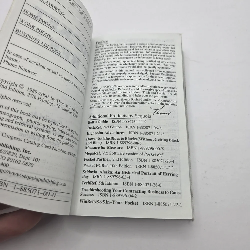 Pocket Ref Third Edition by Thomas J. Glover Sequoia Publishing 2006